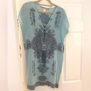 Gold Hawk Elegant light Blue 100% silk Patterned Women's mini dress